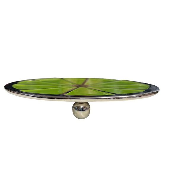 Crate&Barrel‎ Lime Metal Trivet Green Silver Tone Knob Feet - Picture 4 of 4